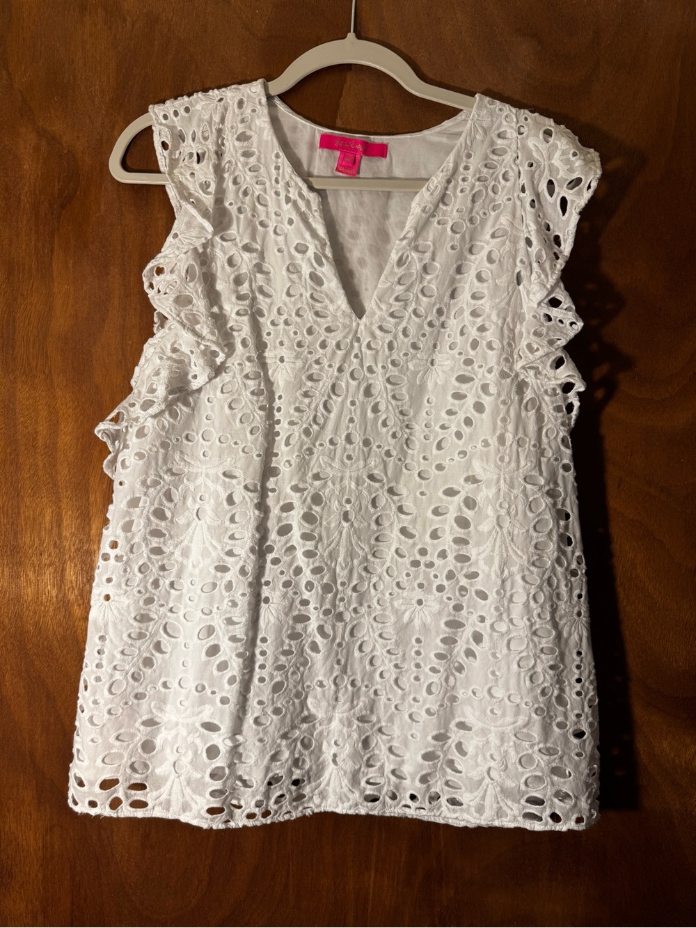 Lilly Pulitzer White Eyelet V-Neck Ruffle Sleeve Camisole